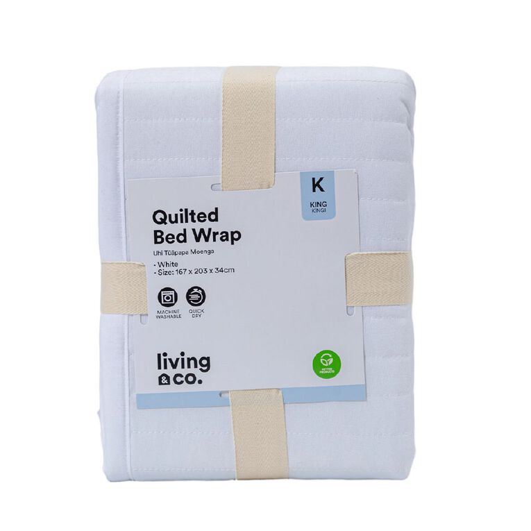Living & Co Valance Quilted Bed Wrap White King, , hi-res