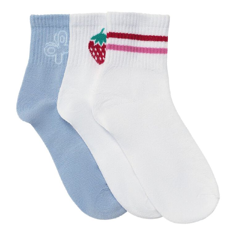 H&H Girls' Graphic Quarter Crew Socks 3 Pack, Red Mid, hi-res