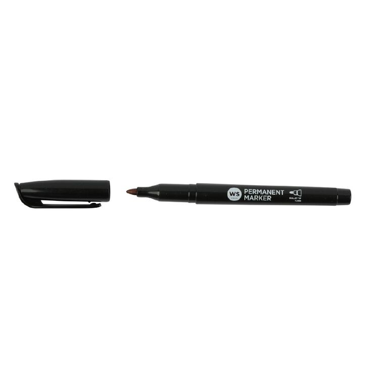 WS Permanent Markers Fine Black 12 Pack, , hi-res