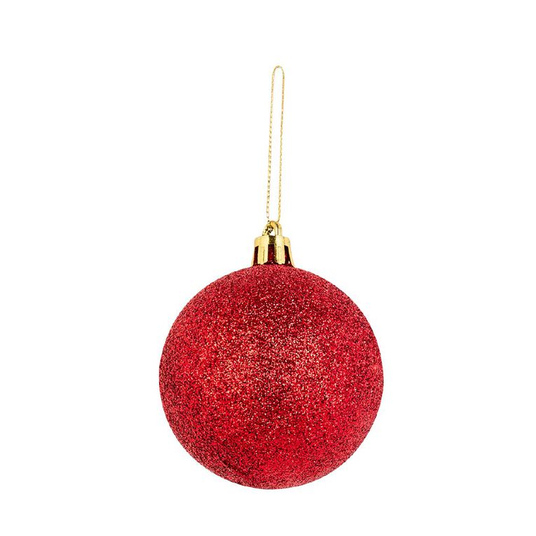 Wonderland Glitter Christmas Baubles 6cm Red 10 Pack, , hi-res