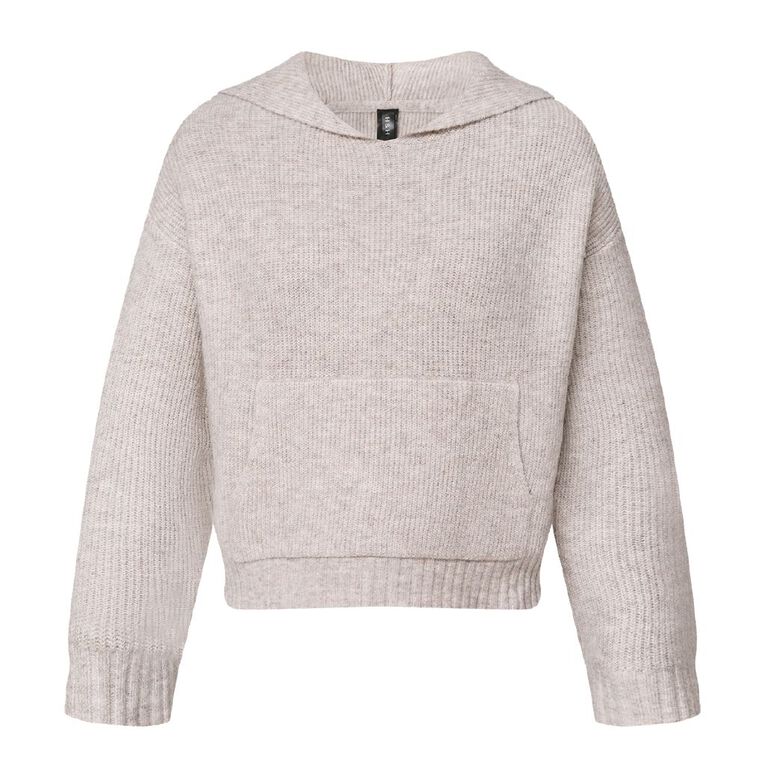 H&H Women's Knitted Crop Hoodie, Brown Light, hi-res