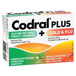 Codral Plus Cold And Flu 16s + Sore Throat Lozenges 16s Kit