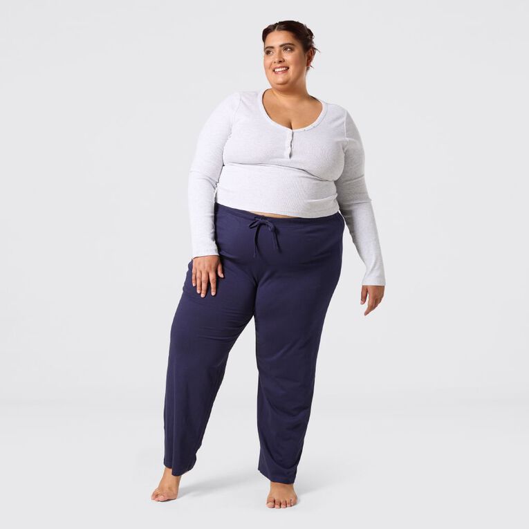 H&H Women's Plus Knit Pyjama Pants, Blue Dark, hi-res