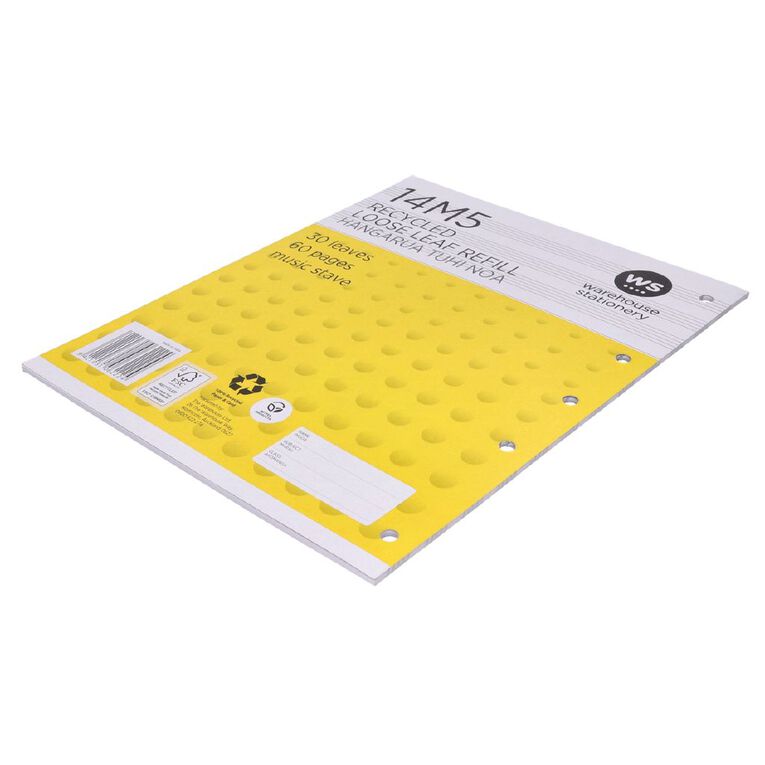 WS Pad Refill 14M5 Music Stave 30 Leaf Punched Yellow, , hi-res