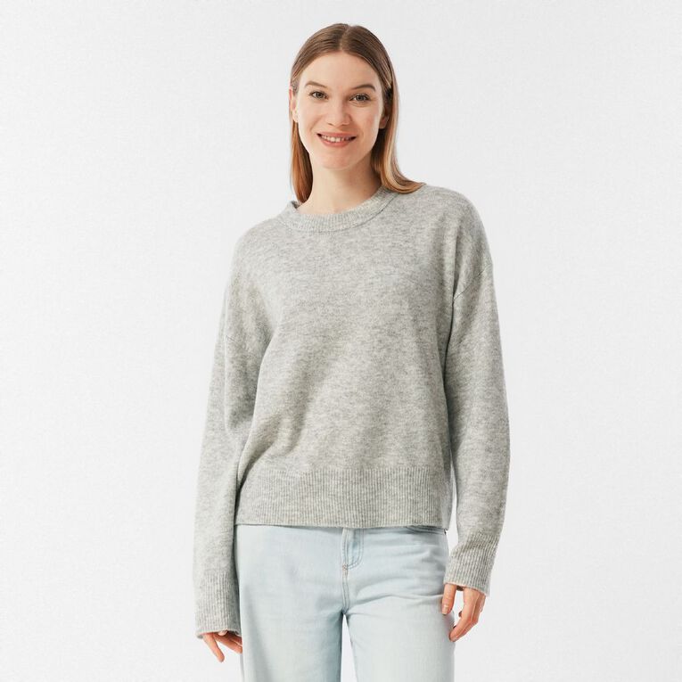 H&H Women's Oversized Crew Neck Cosy Knit Jumper, Grey Light, hi-res