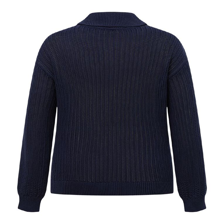H&H Curve Women's Crochet 3/4 Zip Knit, Navy, hi-res