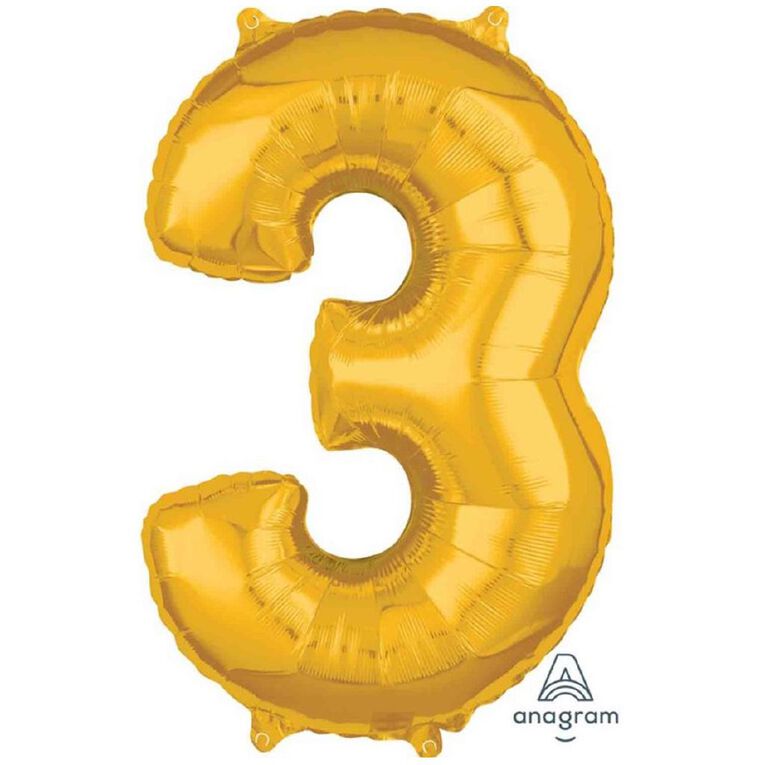 Anagram Mid-Size Shape Gold Numeral 3, , hi-res