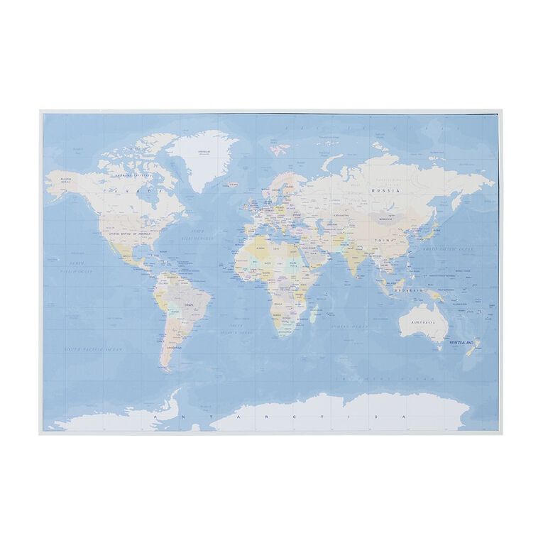 Living & Co World Map Framed Canvas 100cm x 70cm, , hi-res