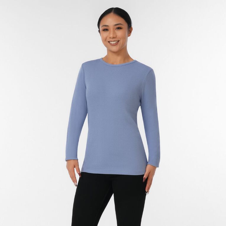 H&H Women's Long Sleeve Classic Rib Top, Blue Mid, hi-res