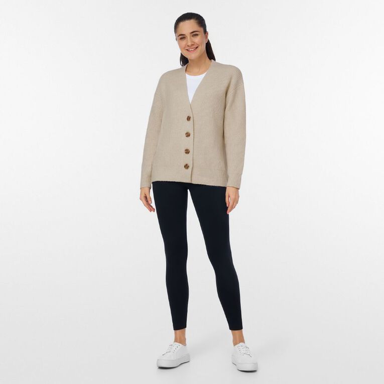 H&H Women's Rib Knit Long Cardigan, Brown Light, hi-res