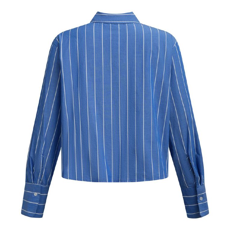 H&H Women's Long Sleeve Boxy Crop Shirt, Blue/White, hi-res