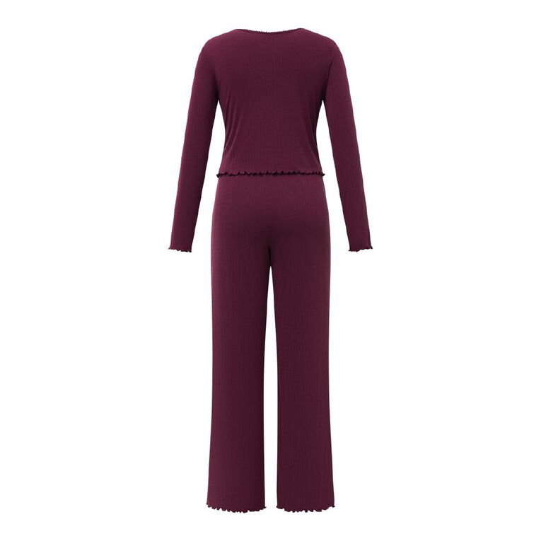 H&H Women's Pointelle Long Sleeve Pyjama Set, Red Mid, hi-res
