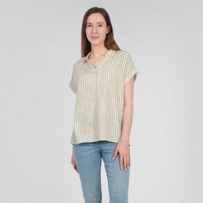 H&H Women's Short Roll Sleeve Linen Blend Blouse