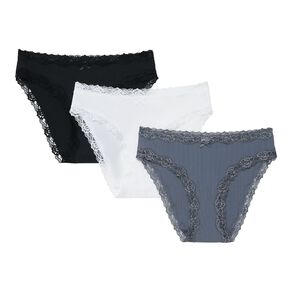 H&H Women's Rib And Lace Bikini Briefs 3 Pack