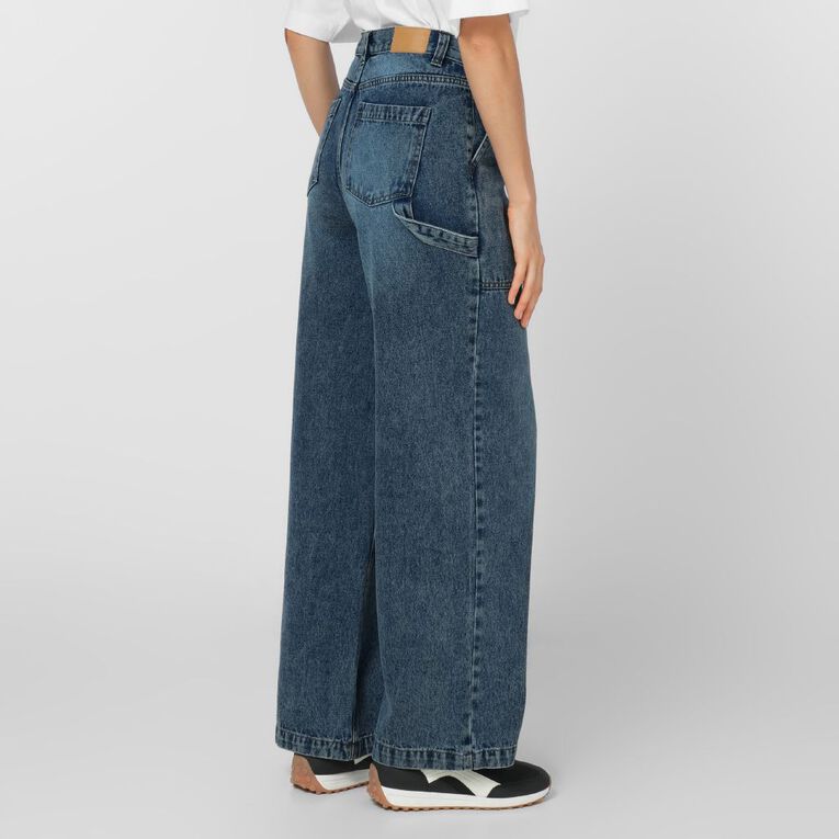 H&H Women's High Rise Straight Leg Carpenter Jeans, Denim Mid, hi-res