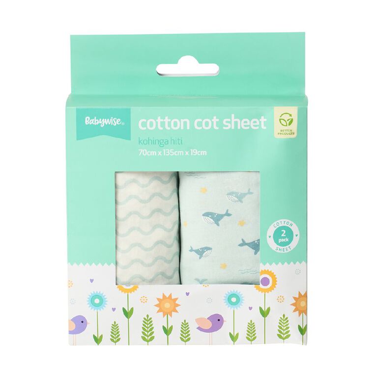 Babywise Cotton Sheet Whale 2 Pack, , hi-res