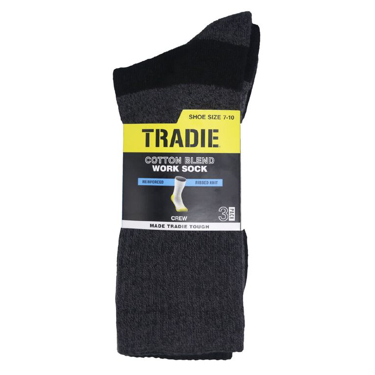 Tradie Men's Ribbed Crew Socks 3 Pack, Charcoal, hi-res