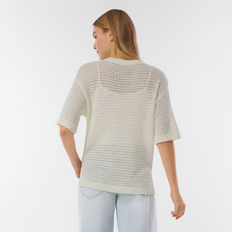 H&H Women's Short Sleeve Eyelet Jumper, Cream, hi-res