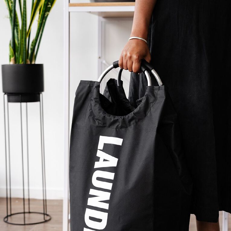 Living & Co Canvas Hamper Black/White, , hi-res