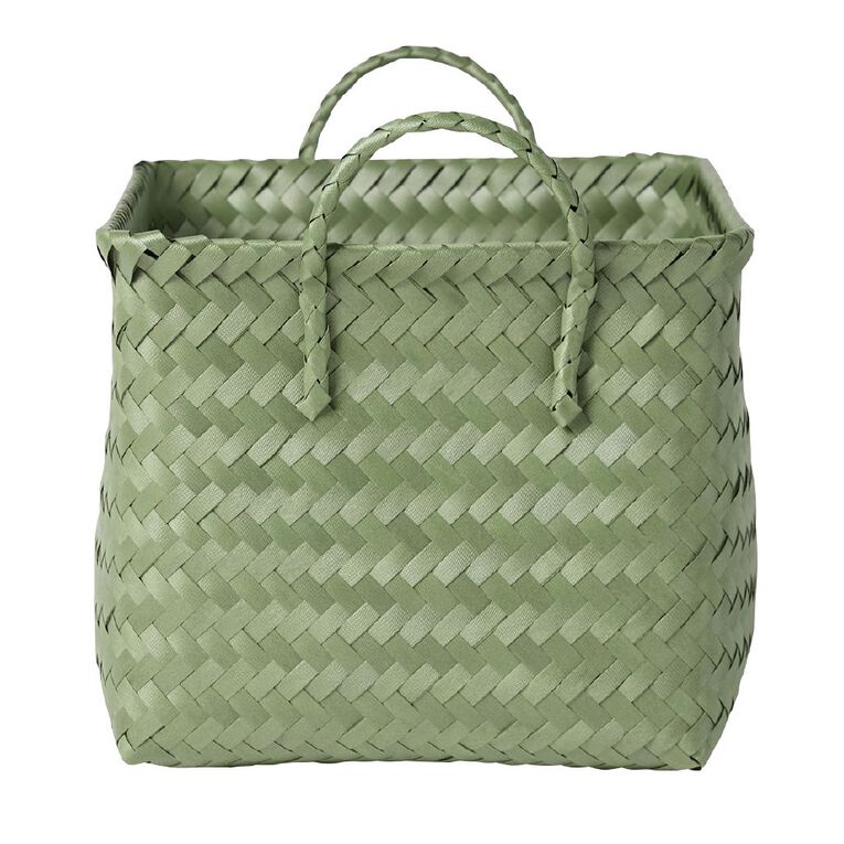 Living & Co Rectangle Plastic Woven Basket Cream, , hi-res