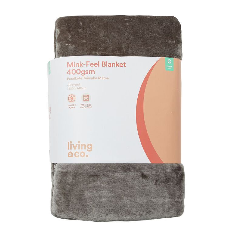 Living & Co Mink Blanket Charcoal Charcoal The Warehouse
