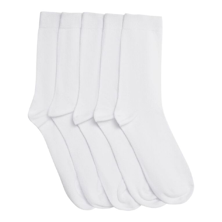 H&H Women's Plain Crew Socks 5 Pack, White, hi-res