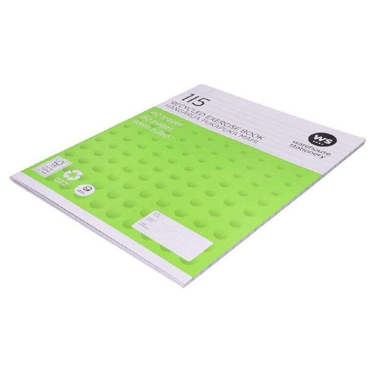 WS Exercise Book 1I5 9mm Ruled 40 Leaf Green, , hi-res