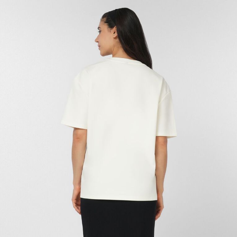 H&H Women's Short Sleeve Boxy Plain Tee, Cream, hi-res
