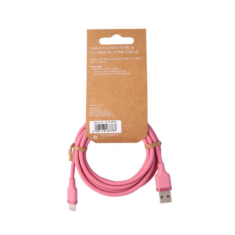 Lifestyles USB-A To USB-C 2m Pink, , hi-res