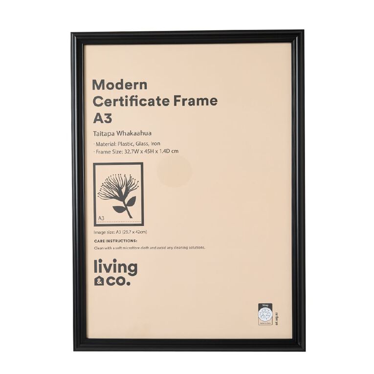 Living & Co Modern Certificate Frame Black A3, , hi-res