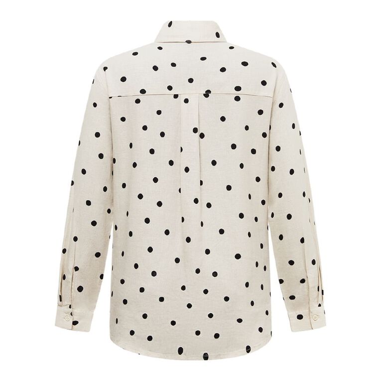H&H Women's Long Sleeve Essential Linen Blend Shirt, Natural, hi-res