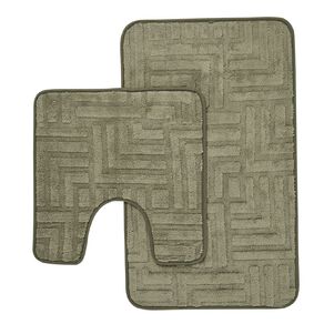 Living & Co Bath Mat Set Pop Stripes 2 Piece Green Dark 50cm x 80cm
