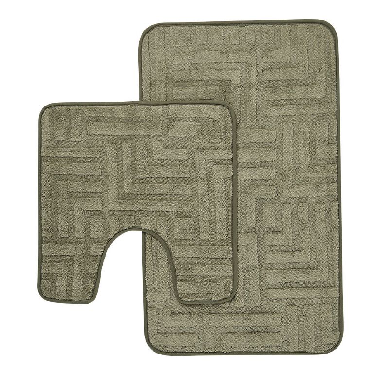 Living & Co Bath Mat Set Pop Stripes 2 Piece Green Dark 50cm x 80cm, , hi-res