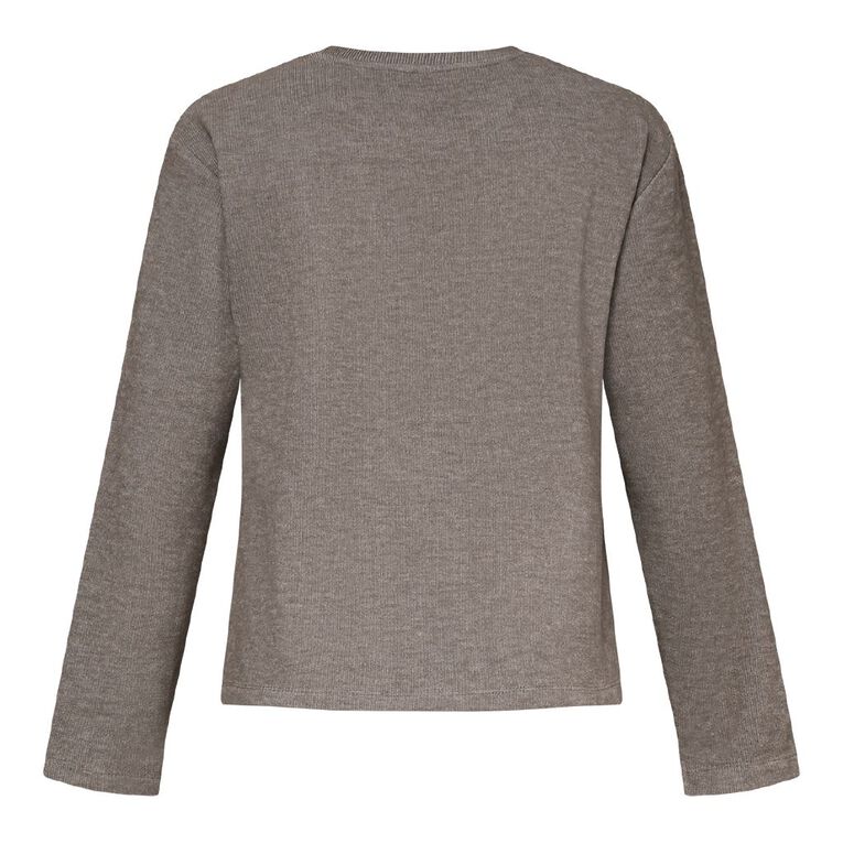H&H Women's Long Sleeve Brushed Crew Neck Top, Grey Mid, hi-res