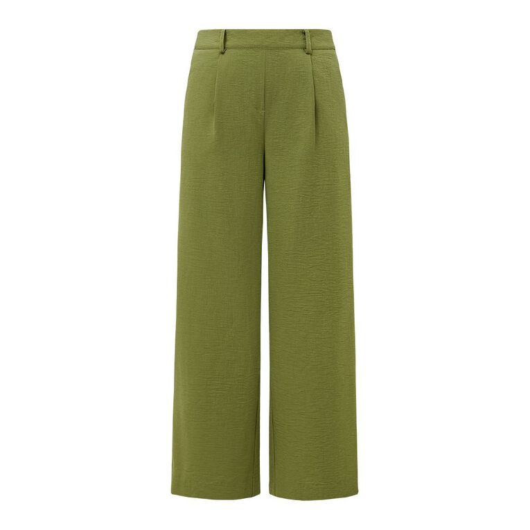 H&H Women's Wide Leg Pleated Pants, Green Mid, hi-res