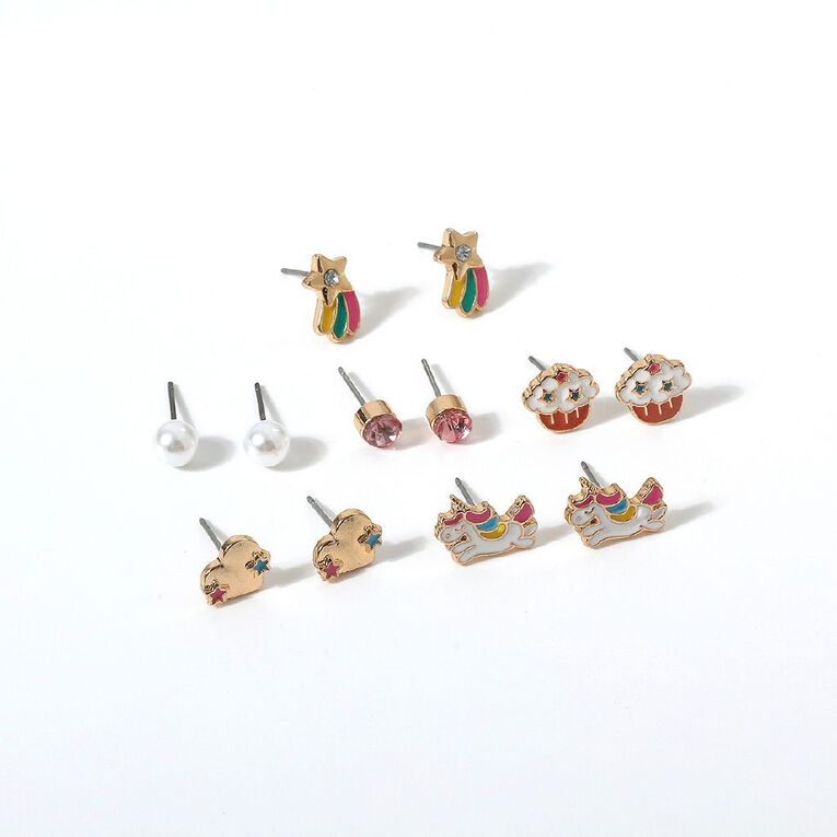 Young Original Kids' Stud Earrings 6 Pairs Rainbow, , hi-res