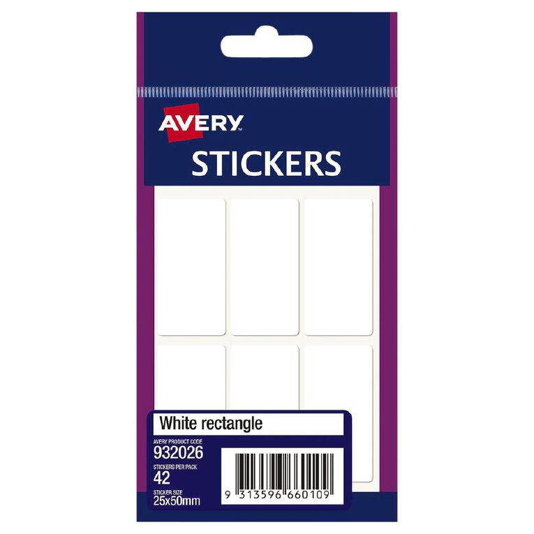 Avery Rectangle Handwritable Stickers 42 Labels White 25mm x 50mm, , hi-res