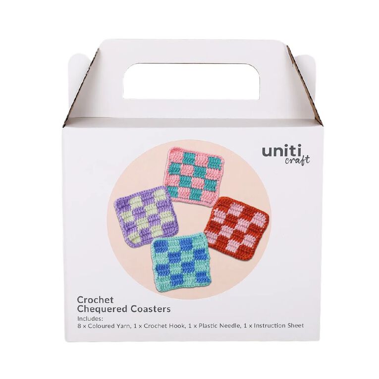 Uniti Craft Adults Crochet Kit Checked Coasters, , hi-res