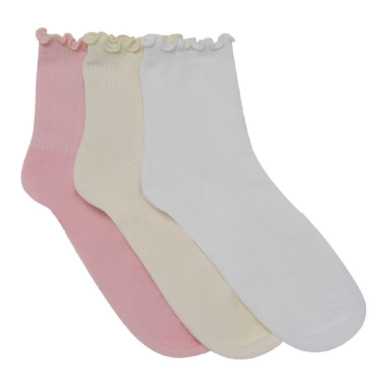 H&H Women's Frill Quarter Crew Socks 3 Pack, White, hi-res