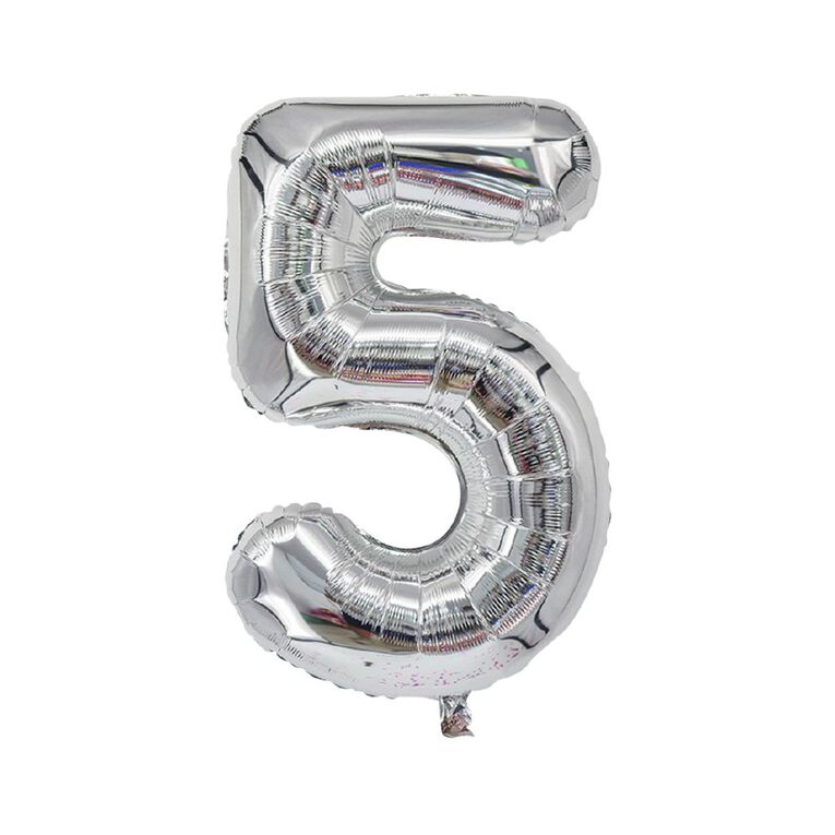 Party Inc Foil Balloon #5 Silver 35cm, , hi-res