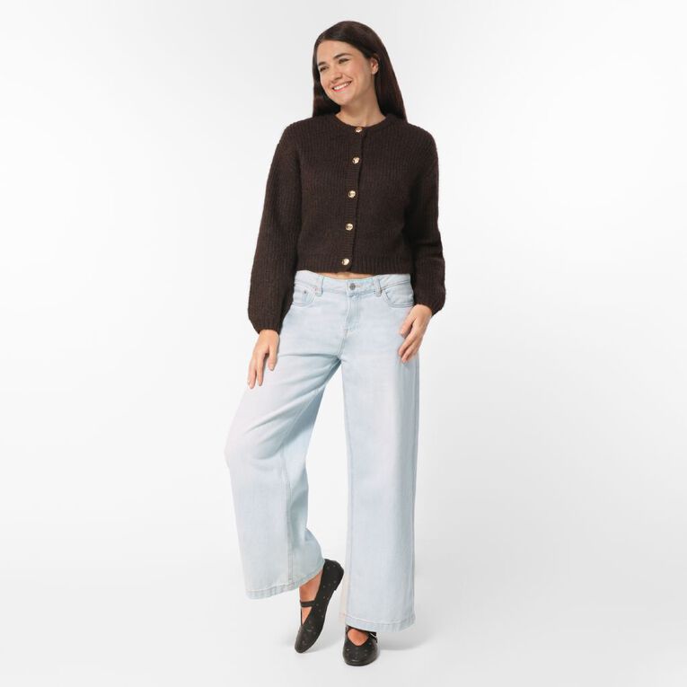 H&H Women's Fluffy Knit Cardigan, Brown Dark, hi-res