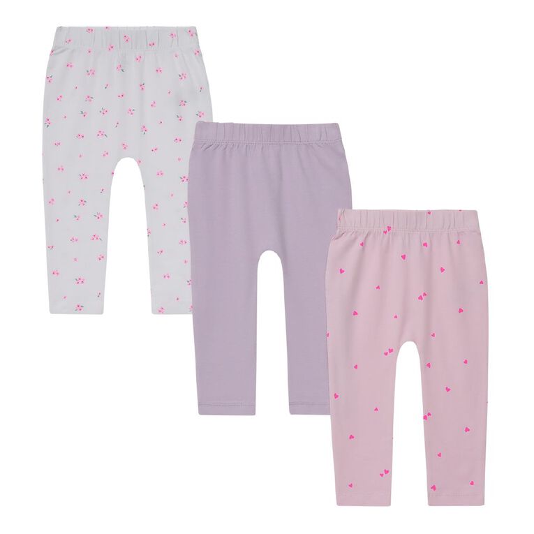 Young Original Babies' Printed Leggings 3 Pack, White, hi-res