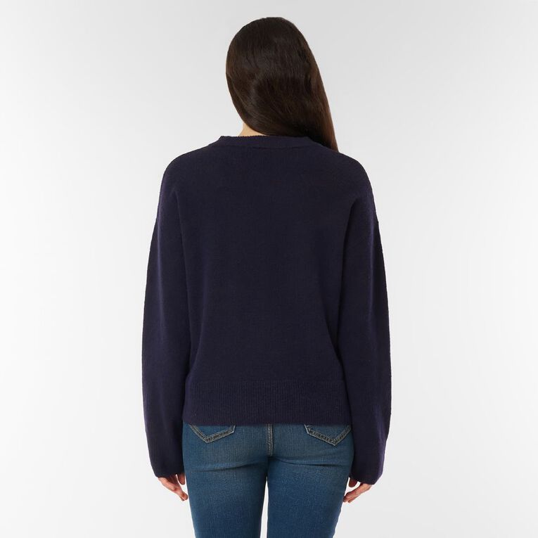 H&H Women's Intarsia Knit Jumper, Navy, hi-res