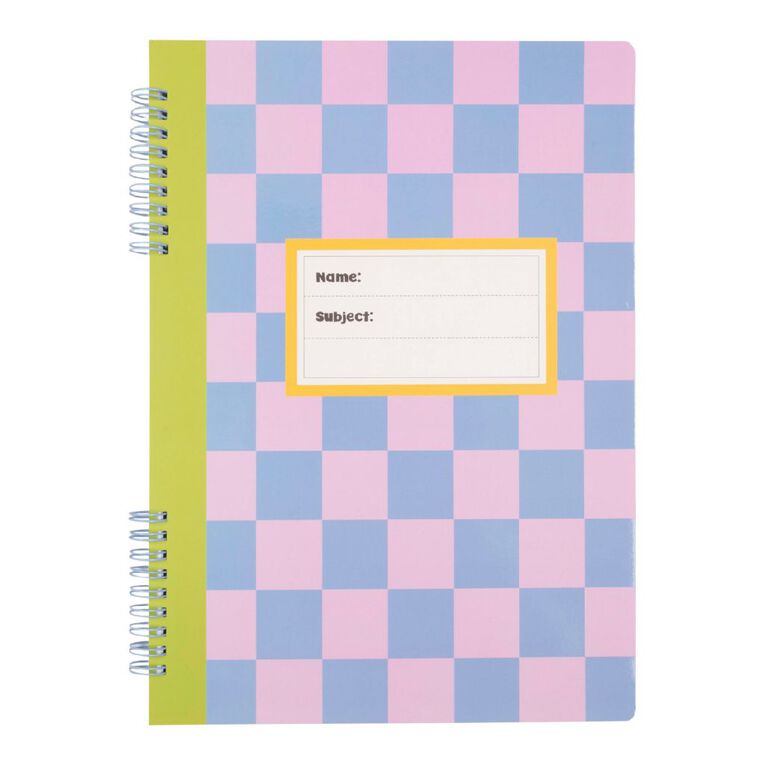 Uniti Stationery Pink Blue Checks A4 Notebook, , hi-res