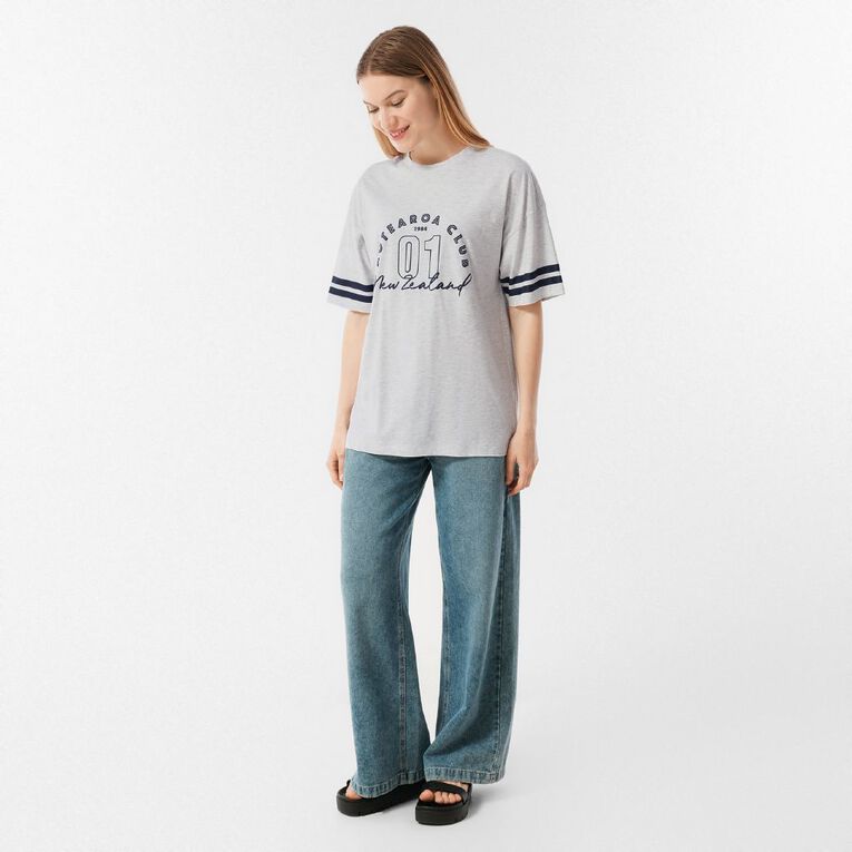 H&H Women's Short Sleeve Boyfriend Graphic Tee, Grey Mid, hi-res