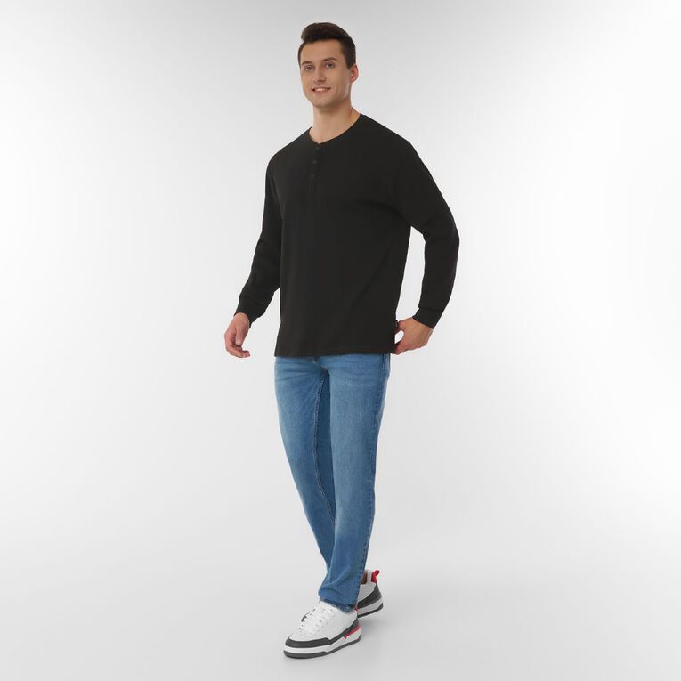H&H Men's Waffle Henley Tee, Black, hi-res