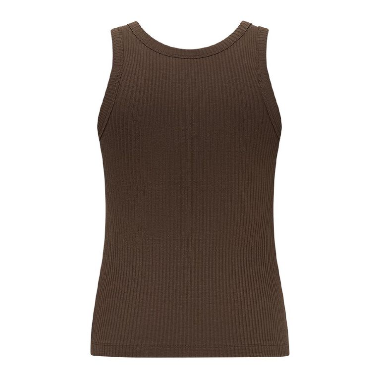Karanga Ink Women's Rib Tank, Brown Mid, hi-res