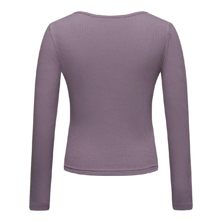 H&H Women's Long Sleeve Square Neck Rib Top, Grey Mid, hi-res