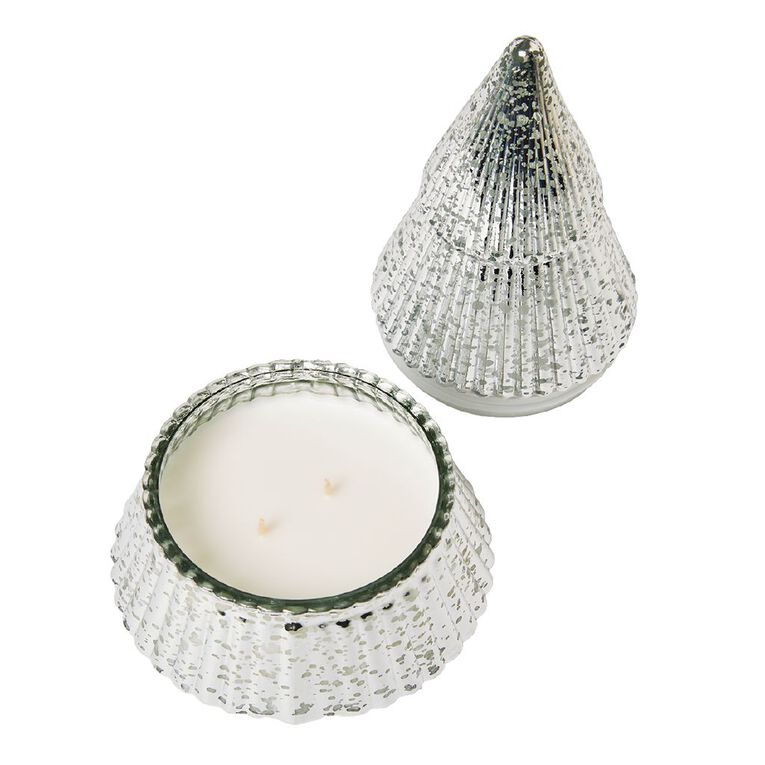 Wonderland Home Christmas Tree Glass Candle 7.8oz Iridescent White, , hi-res