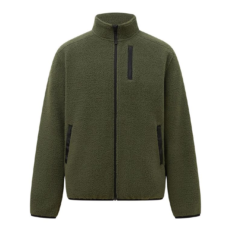 Active Intent Men's Sherpa Zip Thru Sweat, Green Mid, hi-res